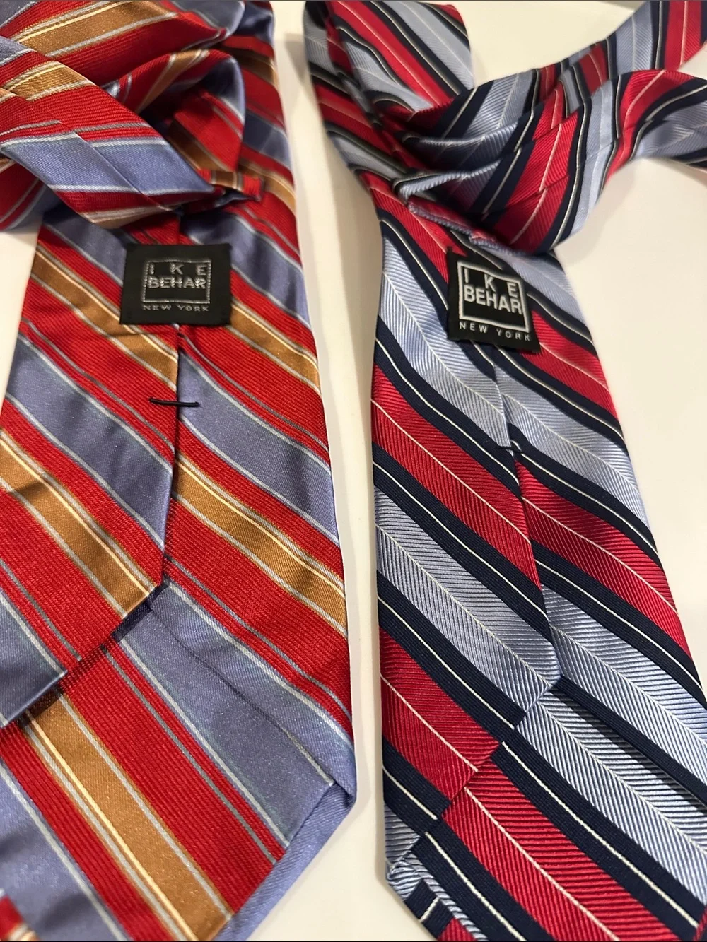 Ike Behar Red, Blue & Gold Striped Silk Ties - Pair